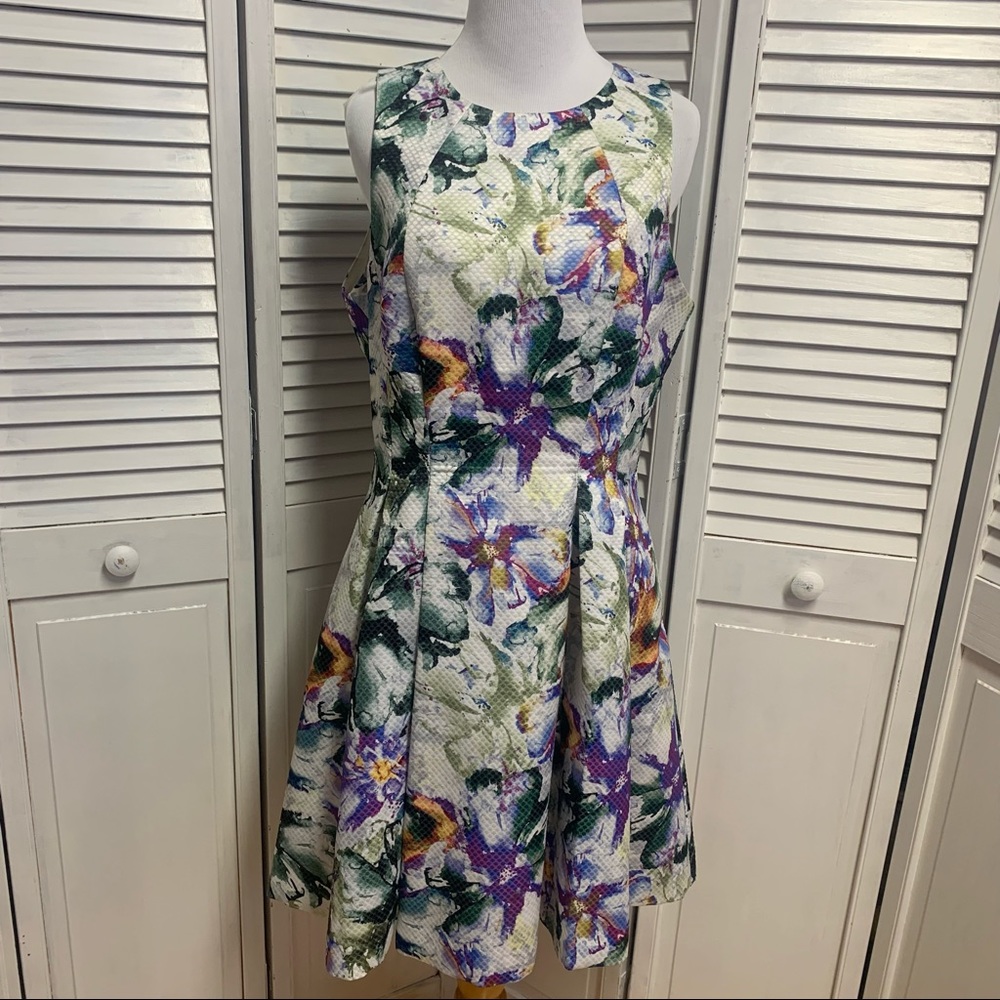 H&M White Floral Fit & Flare Dress with Pockets